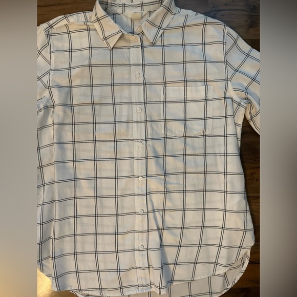 H&M L.O.G.G. Cream & Black Windowpane Plaid Button-Down Shirt – Size 8 - Picture 4 of 7